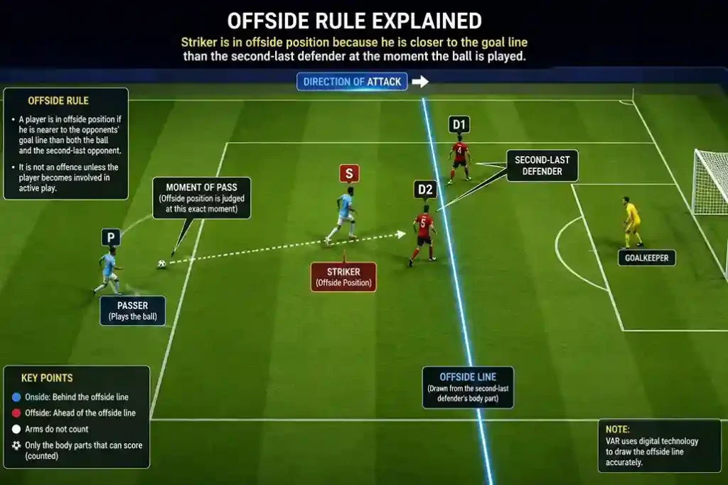 Offside rule explained diagram with glowing offside line
