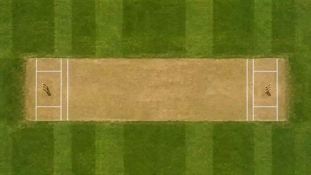 Timeline diagram showing the complete evolution of cricket pitch measurements and equipment from 1744 to the modern era.