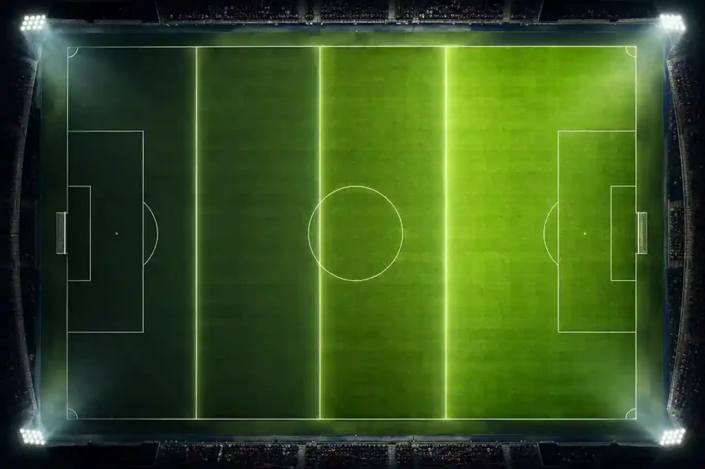 Top-down view of a football pitch showing different tactical zones