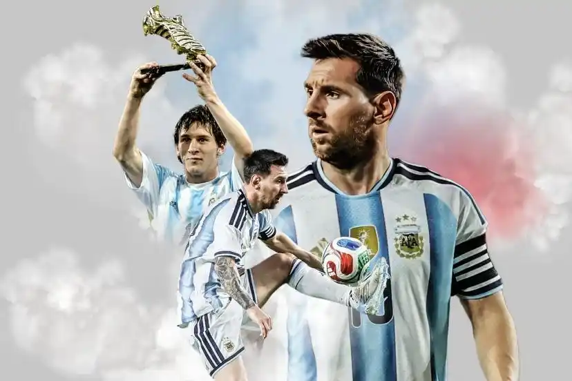 Lionel Messi kissing the 2022 World Cup trophy, cementing his status as the best football player ever.
